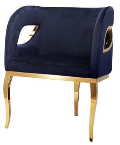 Casa Padrino fauteuil de luxe en velours bleu / or 78 x 55 x H. 59 cm - Fauteuil de salon - Fauteuil d'hôtel - Mobilier de salon - Mobilier de luxe - Ameublement de salon - Ameublement de luxe