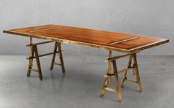 Casa Padrino table à manger rectangulaire de style industriel vintage de luxe marron / laiton 226,5 x 111 x H. 75,5 cm - Meubles de salle à manger de style industriel vintage de luxe