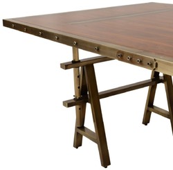 Casa Padrino table à manger rectangulaire de style industriel vintage de luxe marron / laiton 226,5 x 111 x H. 75,5 cm - Meubles de salle à manger de style industriel vintage de luxe