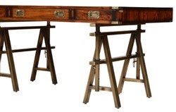 Casa Padrino escritorio de estilo industrial vintage de lujo marrón / latón 149 x 85 x A. 77,5 cm - Mesa de oficina con 3 cajones - Muebles de oficina de estilo industrial vintage de lujo