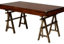 Casa Padrino escritorio de estilo industrial vintage de lujo marrón / latón 149 x 85 x A. 77,5 cm - Mesa de oficina con 3 cajones - Muebles de oficina de estilo industrial vintage de lujo