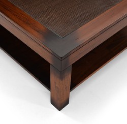 Luxus Vintage Stil Massivholz Couchtisch Wohnzimmertisch mit Glasplatte Braun