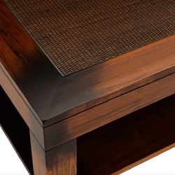 Luxus Vintage Stil Massivholz Couchtisch Wohnzimmertisch mit Glasplatte Braun