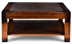 Luxus Vintage Stil Massivholz Couchtisch Wohnzimmertisch mit Glasplatte Braun
