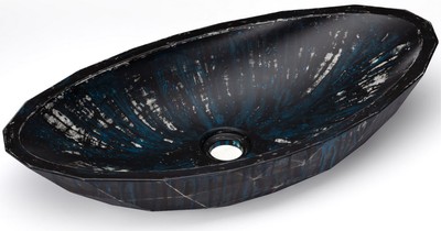 Casa Padrino Luxus Waschbecken Schale Schwarz / Weiß / Blau 60,9 x 29,7 x H. 11,9 cm - Handgefertigtes Beton Waschbecken - Badezimmer Accessoires - Luxus Badezimmer Zubehör