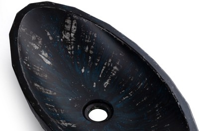 Casa Padrino Luxus Waschbecken Schale Schwarz / Weiß / Blau 60,9 x 29,7 x H. 11,9 cm - Handgefertigtes Beton Waschbecken - Badezimmer Accessoires - Luxus Badezimmer Zubehör