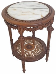 Casa Padrino table d'appoint baroque marron / blanc - Table ronde en bois massif de style baroque avec plateau en marbre - Meuble de salon de style baroque - Meuble baroque