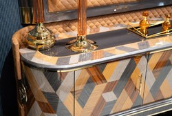 Casa Padrino ensemble de meuble TV Art Déco de luxe multicolore / marron / gris / or - Buffet de salon en bois massif avec mur de TV - Meubles de salon Art Déco de luxe