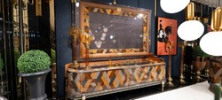 Casa Padrino ensemble de meuble TV Art Déco de luxe multicolore / marron / gris / or - Buffet de salon en bois massif avec mur de TV - Meubles de salon Art Déco de luxe