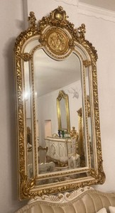 Casa Padrino espejo barroco oro / crema blanco - Espejo de pared hecho a mano de estilo barroco con elegantes decoraciones y figuras decorativas de ángeles - Muebles barrocos - Noble y magnífico