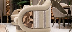 Casa Padrino fauteuil de luxe crème / marron / gris / or - Fauteuil de salon - Fauteuil d'hôtel - Meubles de salon - Meubles d'hôtel - Meubles de luxe