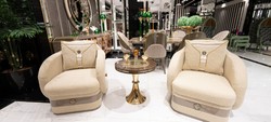 Casa Padrino fauteuil de luxe crème / marron / gris / or - Fauteuil de salon - Fauteuil d'hôtel - Meubles de salon - Meubles d'hôtel - Meubles de luxe