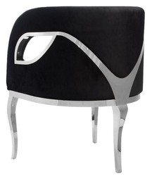 Casa Padrino sillón de terciopelo de lujo negro / plata 78 x 55 x A. 59 cm - Sillón de salón - Muebles de salón - Muebles de hotel - Muebles de lujo - Interiores de salón - Interiores de lujo