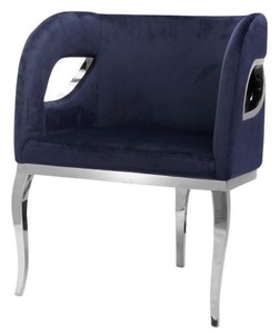 Casa Padrino luxury velvet armchair blue / silver 78 x 55 x H. 59 cm - Living room armchair - Hotel armchair - Luxury living room furniture - Living room furnishings - Luxury furnishings