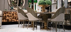 Casa Padrino Luxury Dining Room Set Gray / Brown / Gold - 1 Luxury Dining Table & 6 Luxury Dining Chairs - Luxury Dining Room Furniture
