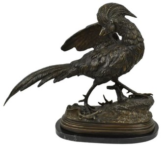 Casa Padrino escultura decorativa de bronce de lujo faisán bronce / negro 69 x 20 x A. 53 cm - Figura de bronce con base de mármol - Figura decorativa - Decoración de escritorio