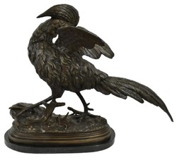 Casa Padrino escultura decorativa de bronce de lujo faisán bronce / negro 69 x 20 x A. 53 cm - Figura de bronce con base de mármol - Figura decorativa - Decoración de escritorio