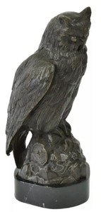Casa Padrino figura decorativa de bronce de lujo búho bronce antiguo / negro 18 x 18 x A. 38 cm - Escultura decorativa de bronce con base de mármol - Decoración escritorio - Accesorios decorativos
