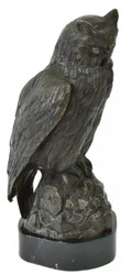 Casa Padrino figura decorativa in bronzo di lusso gufo bronzo antico / nero 18 x 18 x A. 38 cm - Scultura decorativa in bronzo con base in marmo - Decorazione da scrivania - Accessori decorativi