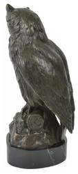 Casa Padrino figura decorativa in bronzo di lusso gufo bronzo antico / nero 18 x 18 x A. 38 cm - Scultura decorativa in bronzo con base in marmo - Decorazione da scrivania - Accessori decorativi