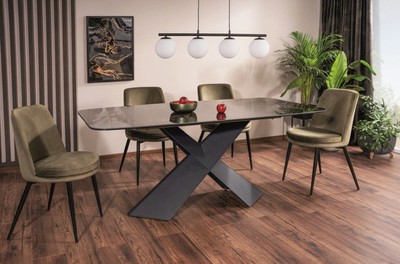 Casa Padrino Luxus Esstisch mit gehärteter Glaskeramik Tischplatte Schwarz-Braun / Matt Schwarz 180 x 95 x H. 76 cm - Luxus Küchentisch - Esszimmer Möbel - Luxus Möbel