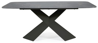 Casa Padrino Luxus Esstisch mit gehärteter Glaskeramik Tischplatte Schwarz-Braun / Matt Schwarz 180 x 95 x H. 76 cm - Luxus Küchentisch - Esszimmer Möbel - Luxus Möbel