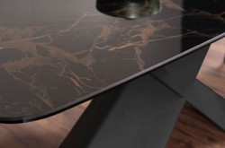 Casa Padrino mesa de comedor de lujo con tablero de cerámica de vidrio templado negro-marrón / negro mate 180 x 95 x A. 76 cm - Mesa de cocina de lujo - Muebles de comedor - Muebles de lujo