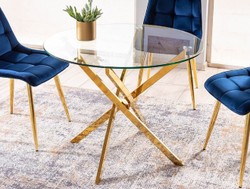 Casa Padrino table à manger de luxe or Ø 90 x H. 71 cm - Table de salle à manger ronde avec plateau en verre trempé - Mobilier de salle à manger - Mobilier de cuisine