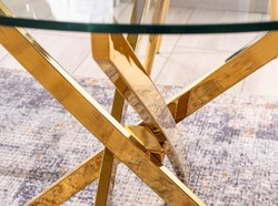 Casa Padrino table à manger de luxe or Ø 90 x H. 71 cm - Table de salle à manger ronde avec plateau en verre trempé - Mobilier de salle à manger - Mobilier de cuisine
