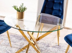 Casa Padrino table à manger de luxe or Ø 90 x H. 71 cm - Table de salle à manger ronde avec plateau en verre trempé - Mobilier de salle à manger - Mobilier de cuisine