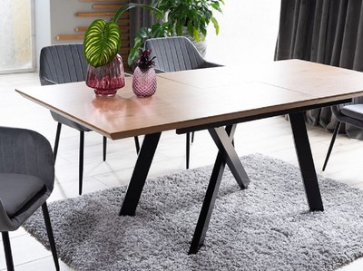 Casa Padrino Luxus Esstisch Naturfarben / Matt Schwarz 160-200 x 90 x H. 76 cm - Ausziehbarer Küchentisch - Esszimmer Möbel - Küchen Möbel - Luxus Möbel