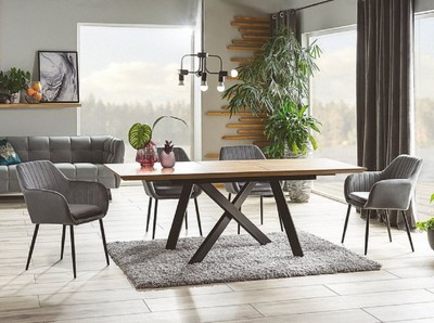 Casa Padrino Luxus Esstisch Naturfarben / Matt Schwarz 160-200 x 90 x H. 76 cm - Ausziehbarer Küchentisch - Esszimmer Möbel - Küchen Möbel - Luxus Möbel