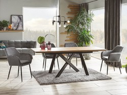 Casa Padrino tavolo da pranzo di lusso naturale / nero opaco 160-200 x 90 x A. 76 cm - Tavolo da cucina allungabile - Mobili sala da pranzo - Mobili da cucina - Mobili di lusso