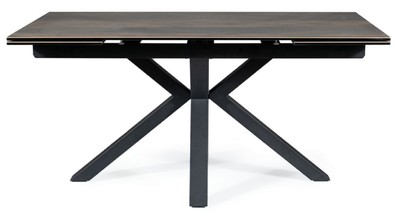 Casa Padrino Luxus Esstisch mit gehärteter Glaskeramik Tischplatte in Holzoptik Braun / Matt Schwarz 160-240 x 90 x H. 76 cm - Ausziehbarer Küchentisch - Esszimmer Möbel - Luxus Möbel