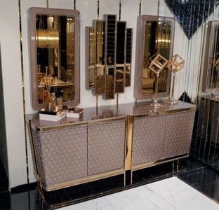Luxus Sideboard mit 3 Spiegel Grau Gold