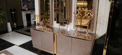 Luxus Sideboard mit 3 Spiegel Grau Gold
