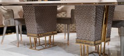 Luxus Esszimmer Set Esstisch und 6 Stühle Weiß Grau Gold