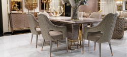 Luxus Esszimmer Set Esstisch und 6 Stühle Weiß Grau Gold