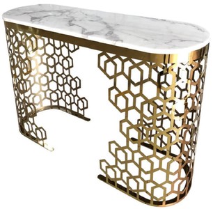 Casa Padrino consolle di lusso bianco / oro 140 x 40 x A. 80 cm - Consolle con piano in marmo artificiale - Mobili per soggiorno - Mobili per hotel - Mobili di lusso - Arredi di lusso