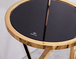 Runder Luxus Edelstahl Beistelltisch Blumentisch mit Glasplatten Gold Schwarz