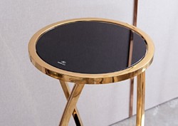 Runder Luxus Edelstahl Beistelltisch Blumentisch mit Glasplatten Gold Schwarz