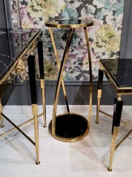 Runder Luxus Edelstahl Beistelltisch Blumentisch mit Glasplatten Gold Schwarz