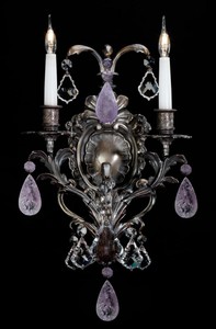 Casa Padrino luxury baroque crystal double wall lamp antique bronze / purple 30 x 22 x H. 52 cm - Magnificent baroque style wall lamp with amethyst stone and crystal glass - Made in Italy