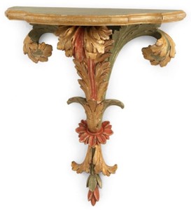 Casa Padrino console murale baroque de luxe vert / rouge / or antique - Magnifique console de décoration murale en bois massif de style baroque - Meuble baroque - Fabriqué en Italie