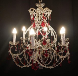 Prunkvoller Luxus Barock Kristall Kronleuchter Silber Rot