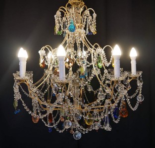 Prunkvoller Luxus Barock Kristall Kronleuchter Gold Mehrfarbig