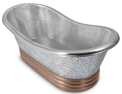 Casa Padrino baignoire Art Nouveau de luxe en cuivre argent / cuivre 172,7 x 78,7 x H. 63,5 cm - Baignoire rétro autoportante - Meubles de salle de bain en cuivre rustiques