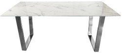 Casa Padrino tavolo da pranzo di lusso bianco / argento 160 x 80 x A. 75 cm - Tavolo da pranzo con piano in marmo artificiale - Mobili sala da pranzo - Mobili di lusso - Arredamento di lusso