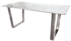 Casa Padrino tavolo da pranzo di lusso bianco / argento 160 x 80 x A. 75 cm - Tavolo da pranzo con piano in marmo artificiale - Mobili sala da pranzo - Mobili di lusso - Arredamento di lusso