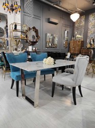 Casa Padrino tavolo da pranzo di lusso bianco / argento 160 x 80 x A. 75 cm - Tavolo da pranzo con piano in marmo artificiale - Mobili sala da pranzo - Mobili di lusso - Arredamento di lusso